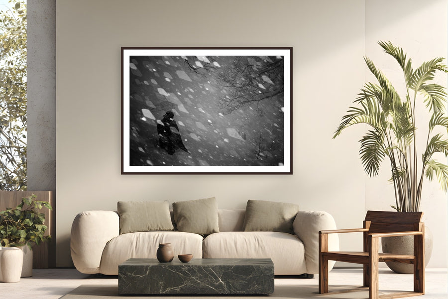 Blizzard by Evan Ruderman from Japan - framed black frame fine art photography displayed in a modern living room setting