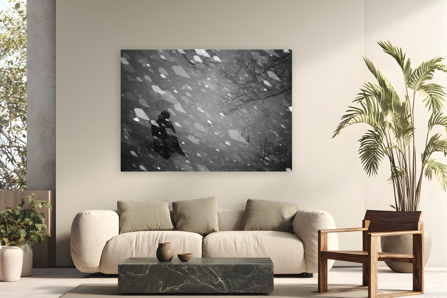 Blizzard by Evan Ruderman from Japan - metal print fine art photography displayed in a modern living room setting