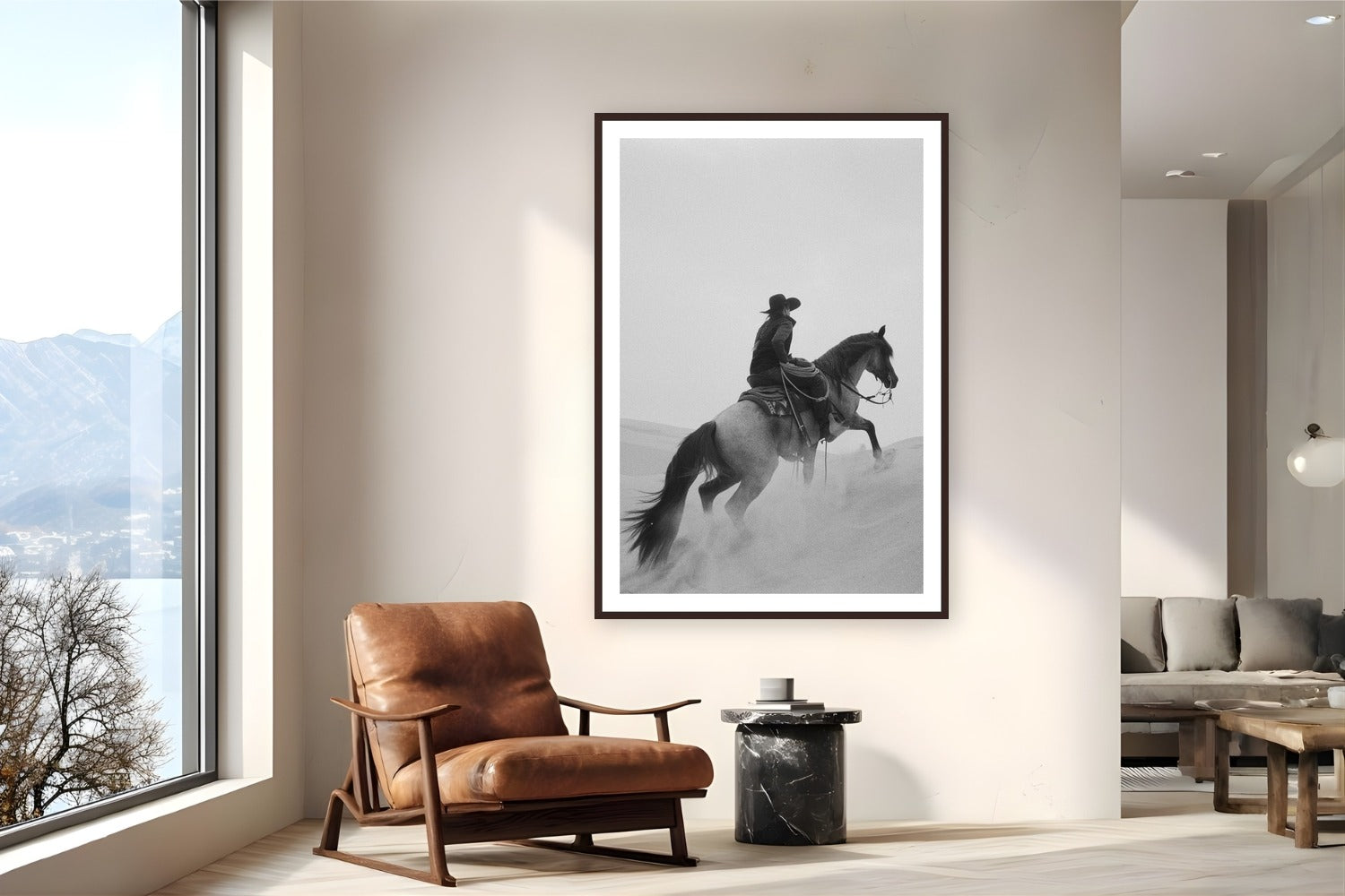 Comanche by Jeremy Bishop from Central Coast, California - framed black frame fine art photography displayed in a reading nook setting