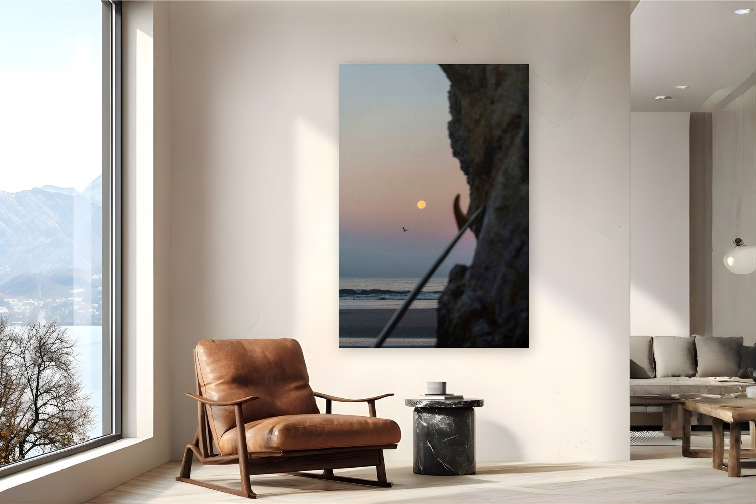 Red Moon by Jeremy Bishop from Pismo Beach, California - metal print fine art photography displayed in a reading nook setting