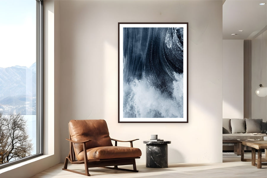 Surface by Jeremy Bishop from Pismo Beach, California - framed black frame fine art photography displayed in a reading nook setting