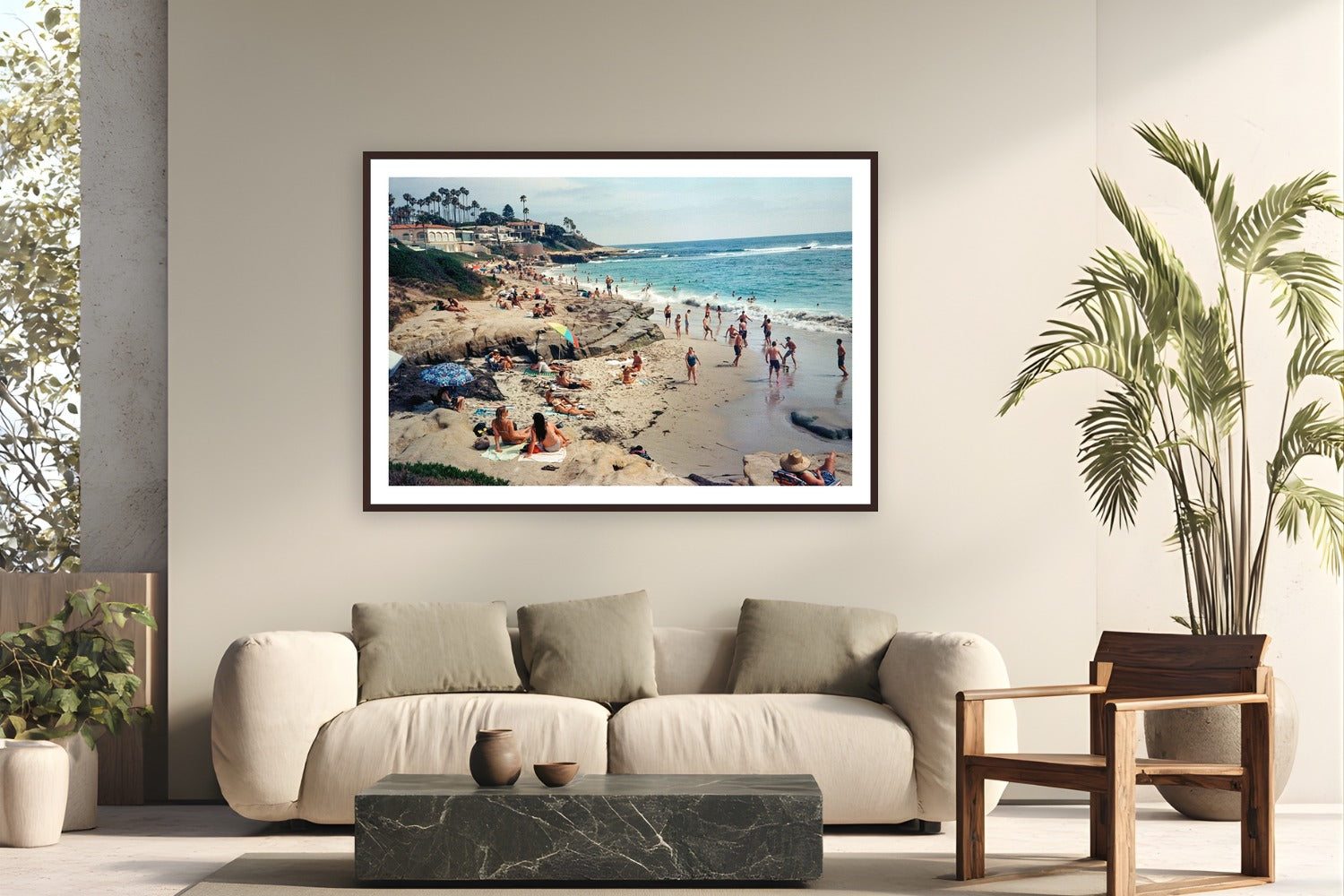 Summer Fun by Luis Ortega from La Jolla, California - framed black frame fine art photography displayed in a modern living room setting