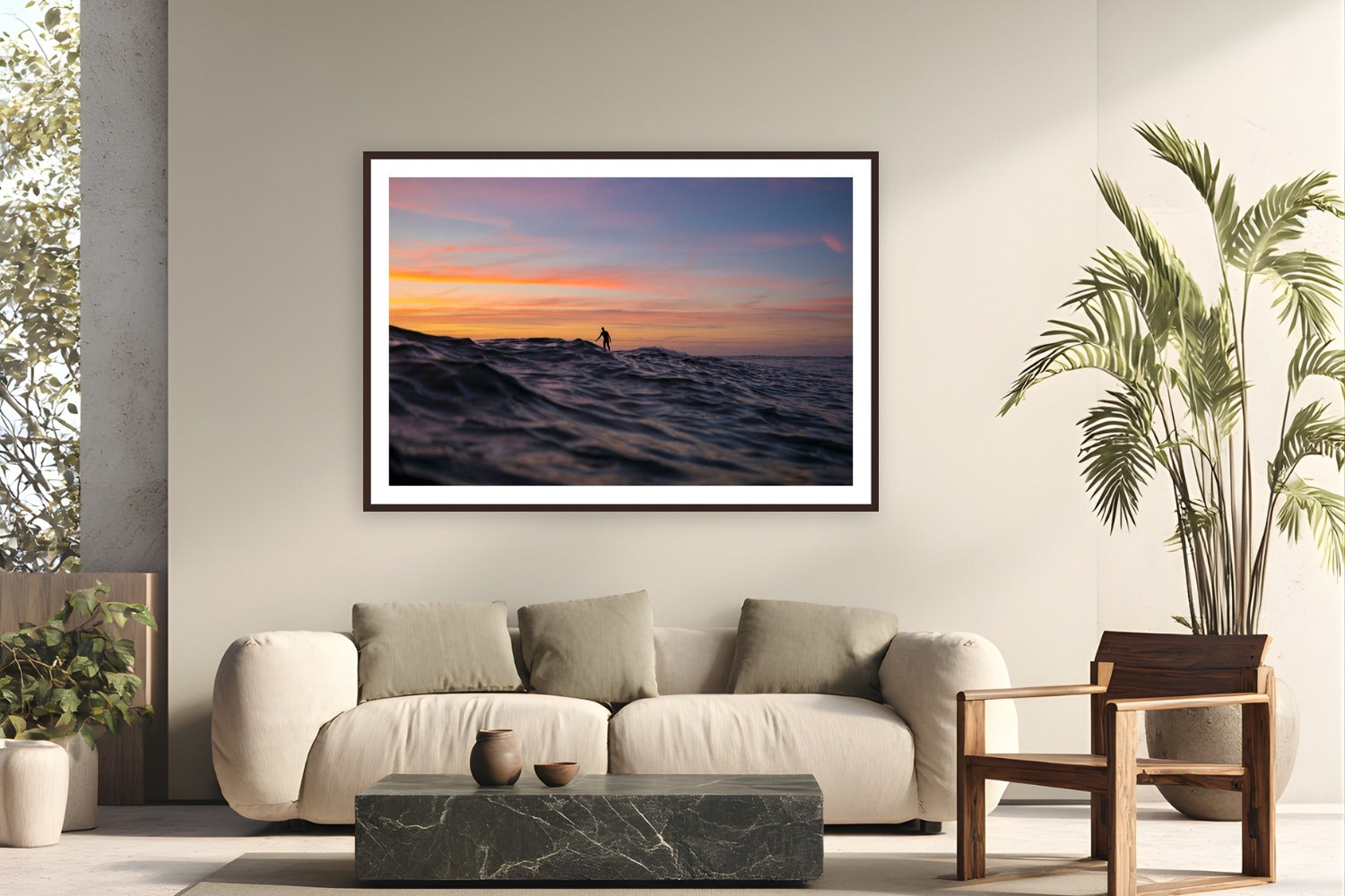 Walking On Water by Luis Ortega from San Diego, CA - framed black frame fine art photography displayed in a modern living room setting