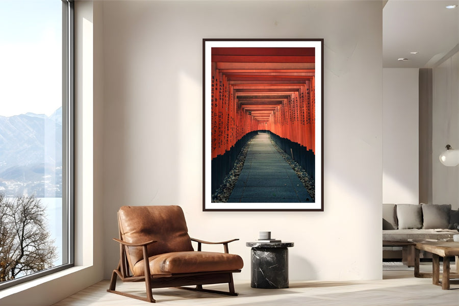Aka No Michi by Max Dickson from Kyoto, Japan - framed black frame fine art photography displayed in a reading nook setting