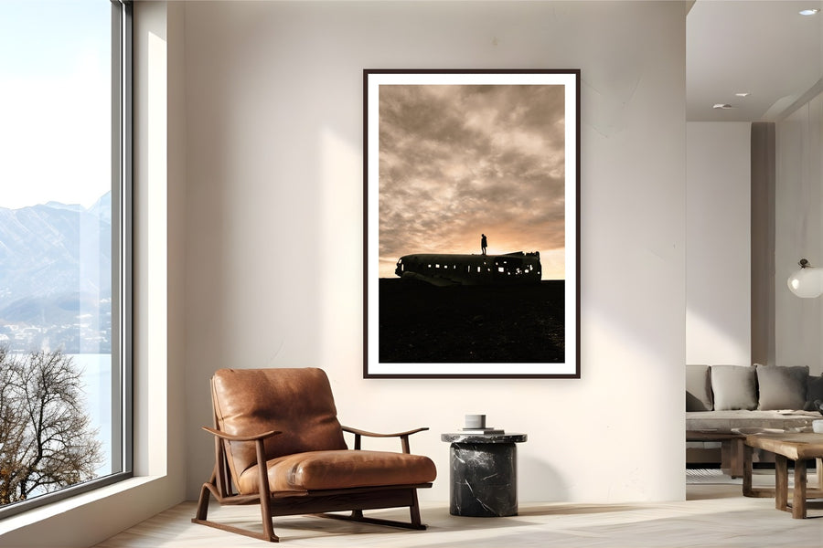Grounded by Max Dickson from Iceland - framed black frame fine art photography displayed in a reading nook setting