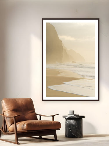 Uakea Lani by Natalie Nishioka from Kaua'i, Hawai'i - framed black frame fine art photography displayed in a reading nook setting