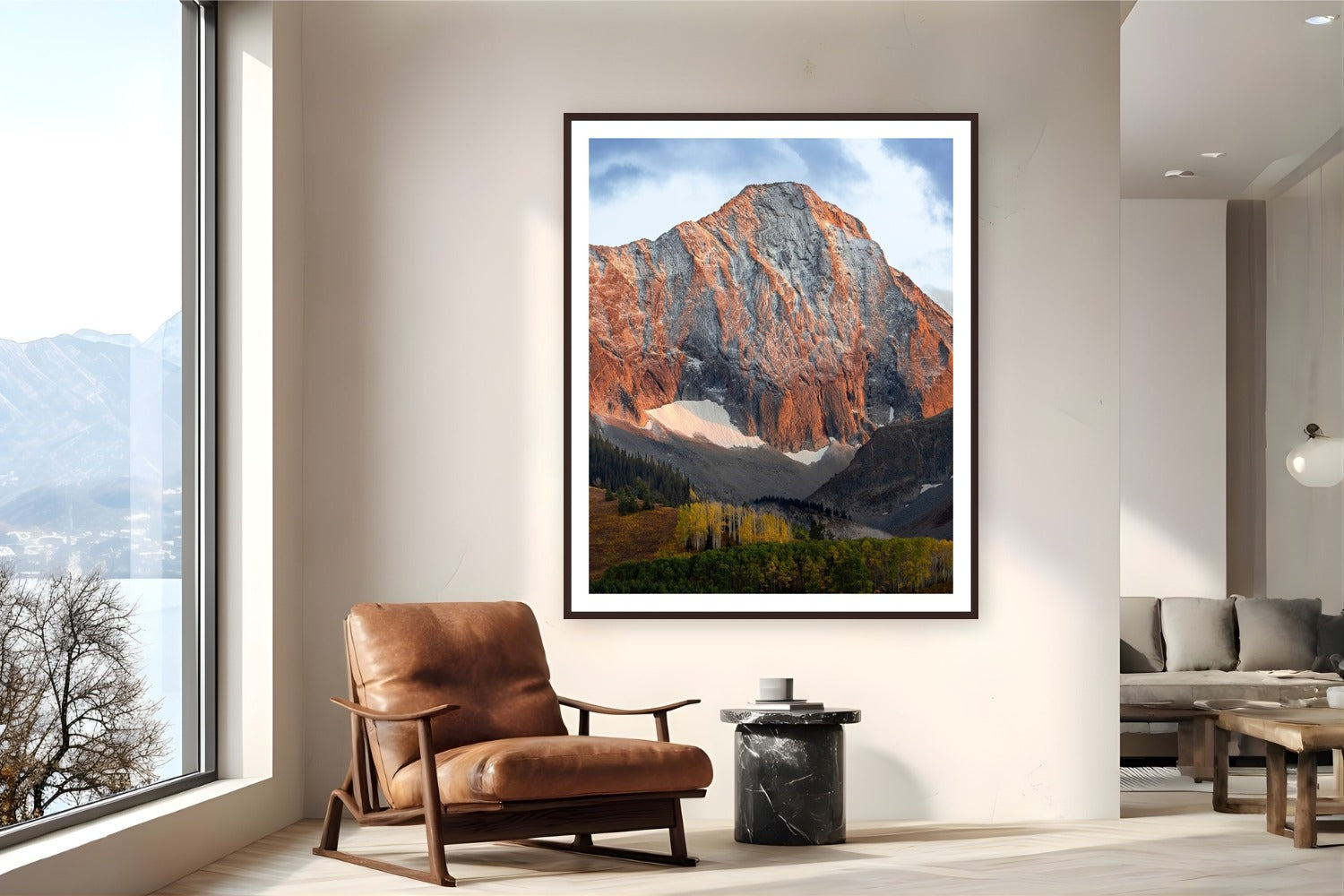Above The Fall Line by Sam Ferguson from Snowmass, Colorado - framed black frame fine art photography displayed in a reading nook setting
