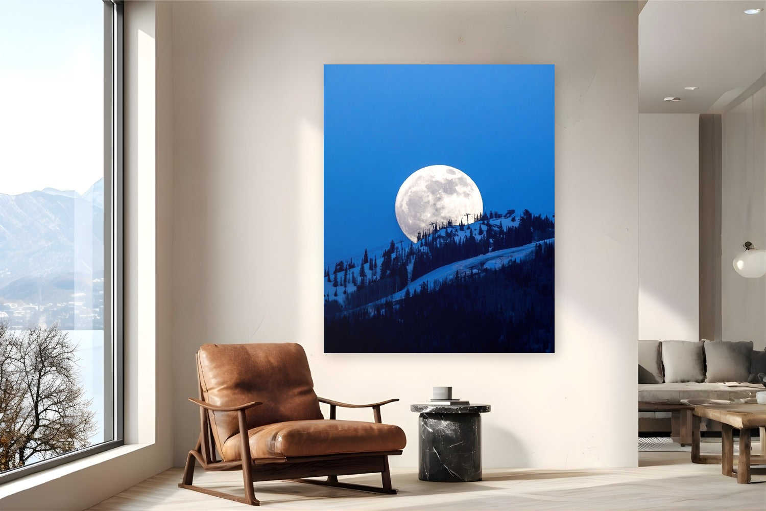 Bell's Full Moon by Sam Ferguson from Aspen, Colorado - metal print fine art photography displayed in a reading nook setting