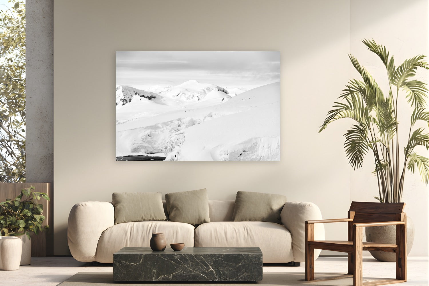 Silent Traverse by Tamara Susa from Antarctica - metal print fine art photography displayed in a modern living room setting
