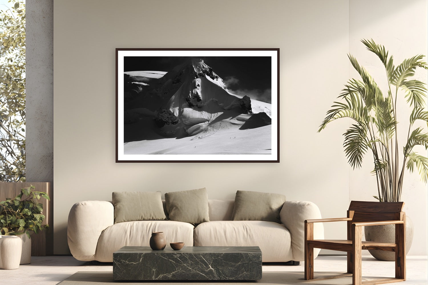 Skiing Chiriguano Bay by Tamara Susa from Antarctica - framed black frame fine art photography displayed in a modern living room setting