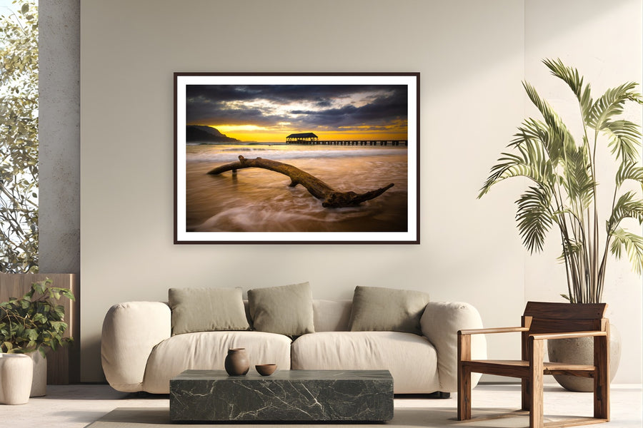 Aftermath by The Pickled Image from Hanalei, Kaua'i - framed black frame fine art photography displayed in a modern living room setting