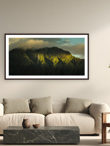 Glance by The Pickled Image from Hanalei, Kaua'i - framed black frame fine art photography displayed in a modern living room setting