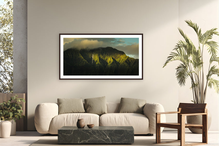 Glance by The Pickled Image from Hanalei, Kaua'i - framed black frame fine art photography displayed in a modern living room setting