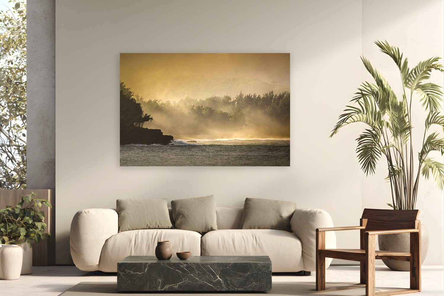 Looking At Lumahai by The Pickled Image from Lumahai, Kaua'i - metal print fine art photography displayed in a modern living room setting