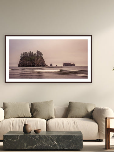 Ethereal Escape by Tom Ingram from Olympic National Park, Washington - framed black frame fine art photography displayed in a modern living room setting