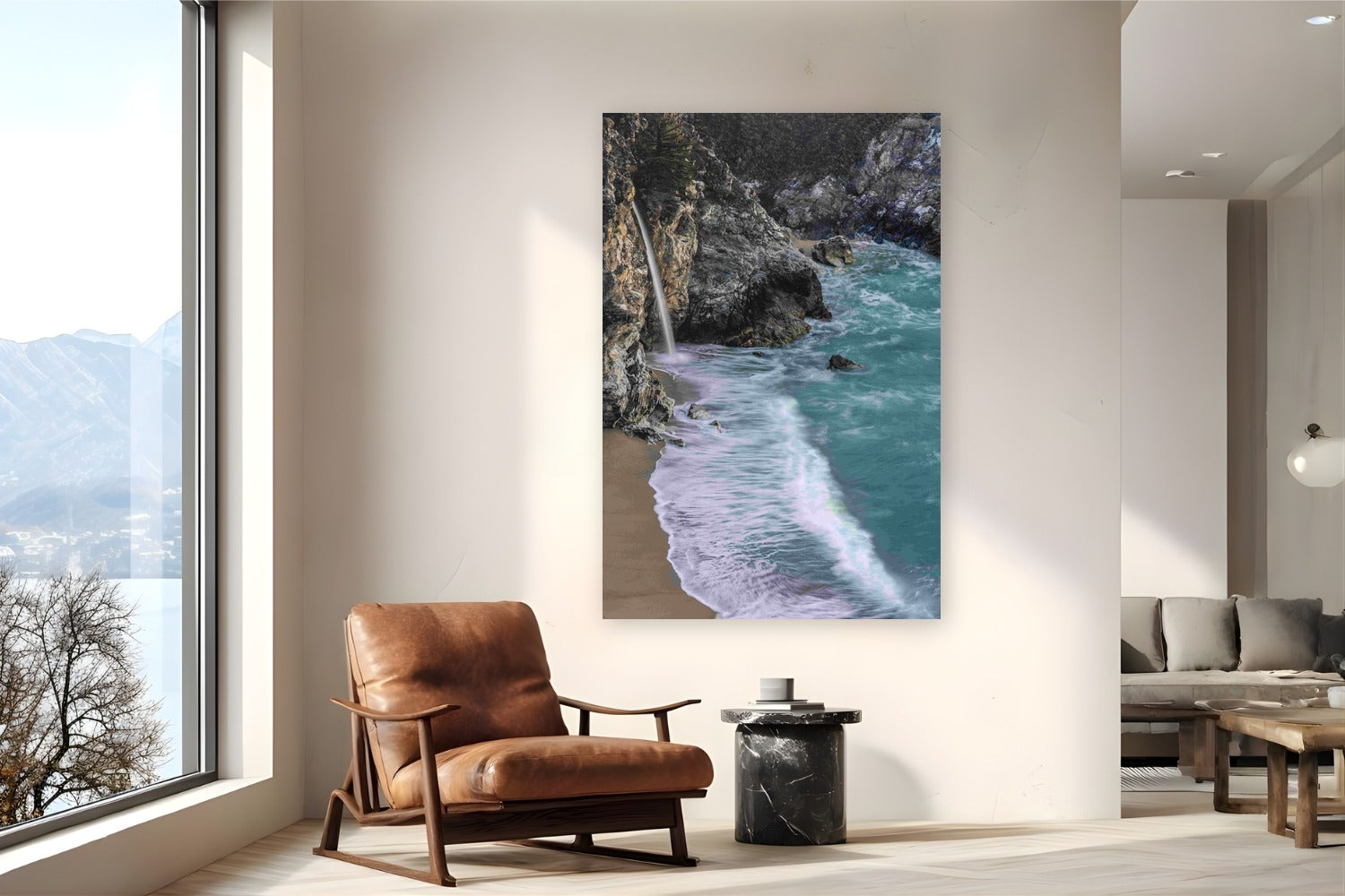 McWay Falls by Tom Ingram from Julia Pfeiffer Burns State Park, Big Sur, California - metal print fine art photography displayed in a reading nook setting