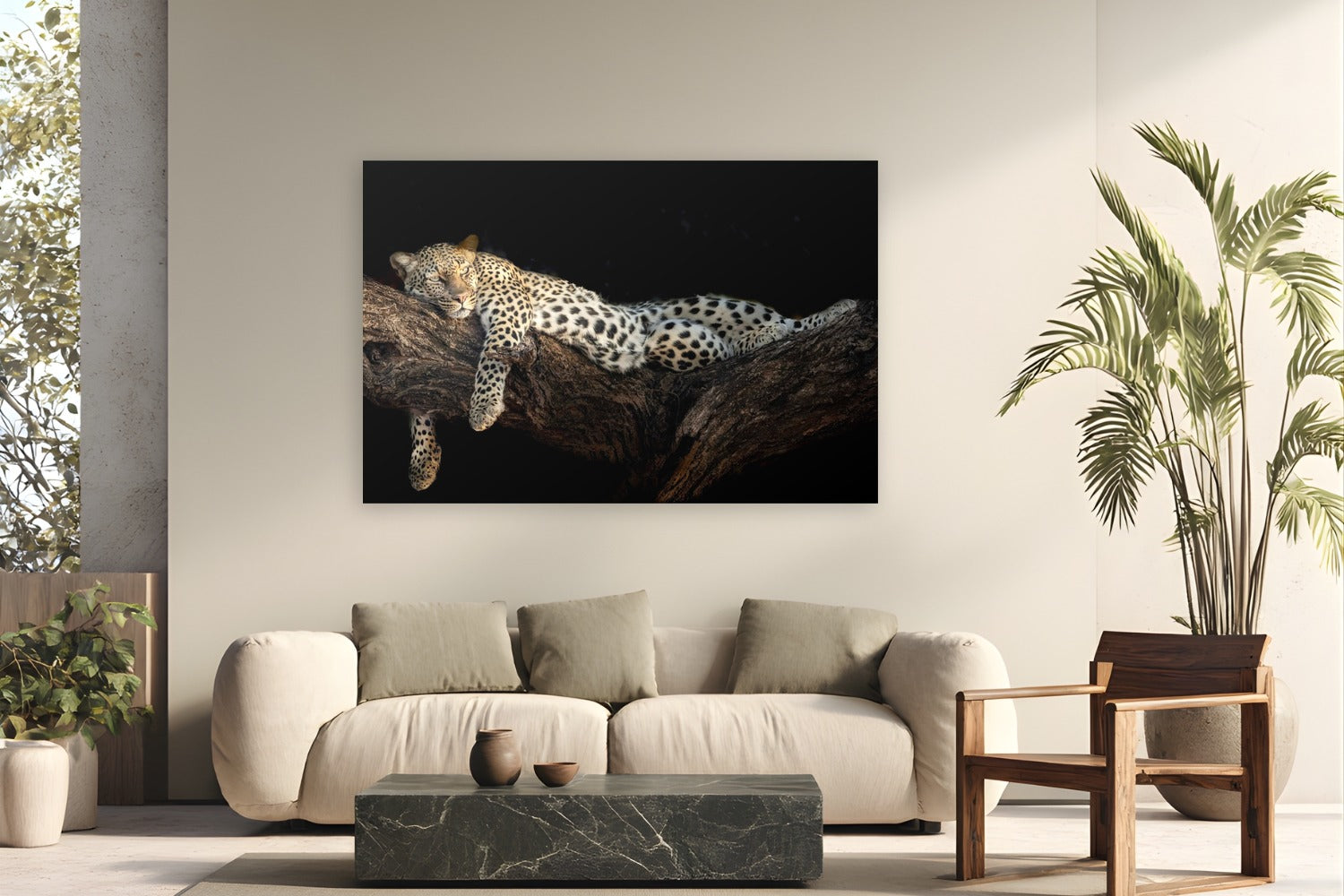 Royal Nap by Tom Ingram from Samburu Game Reserve, Kenya - metal print fine art photography displayed in a modern living room setting