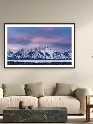 Serenity in the Teton by Tom Ingram from Grand Teton National Park, Wyoming - framed black frame fine art photography displayed in a modern living room setting