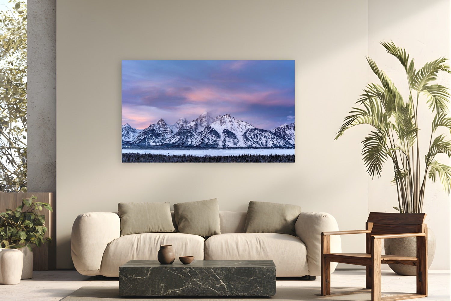 Serenity in the Teton by Tom Ingram from Grand Teton National Park, Wyoming - metal print fine art photography displayed in a modern living room setting